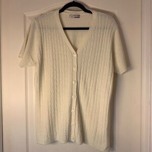 Vintage‎ INFUSE Cream Cable Knit Button-Up Short Sleeve Cardigan Sweater L 90s